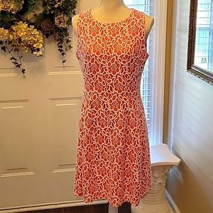 Eva Mendes coral white lace fully lined sleeveless fit & flare dress sz 10 EUC …